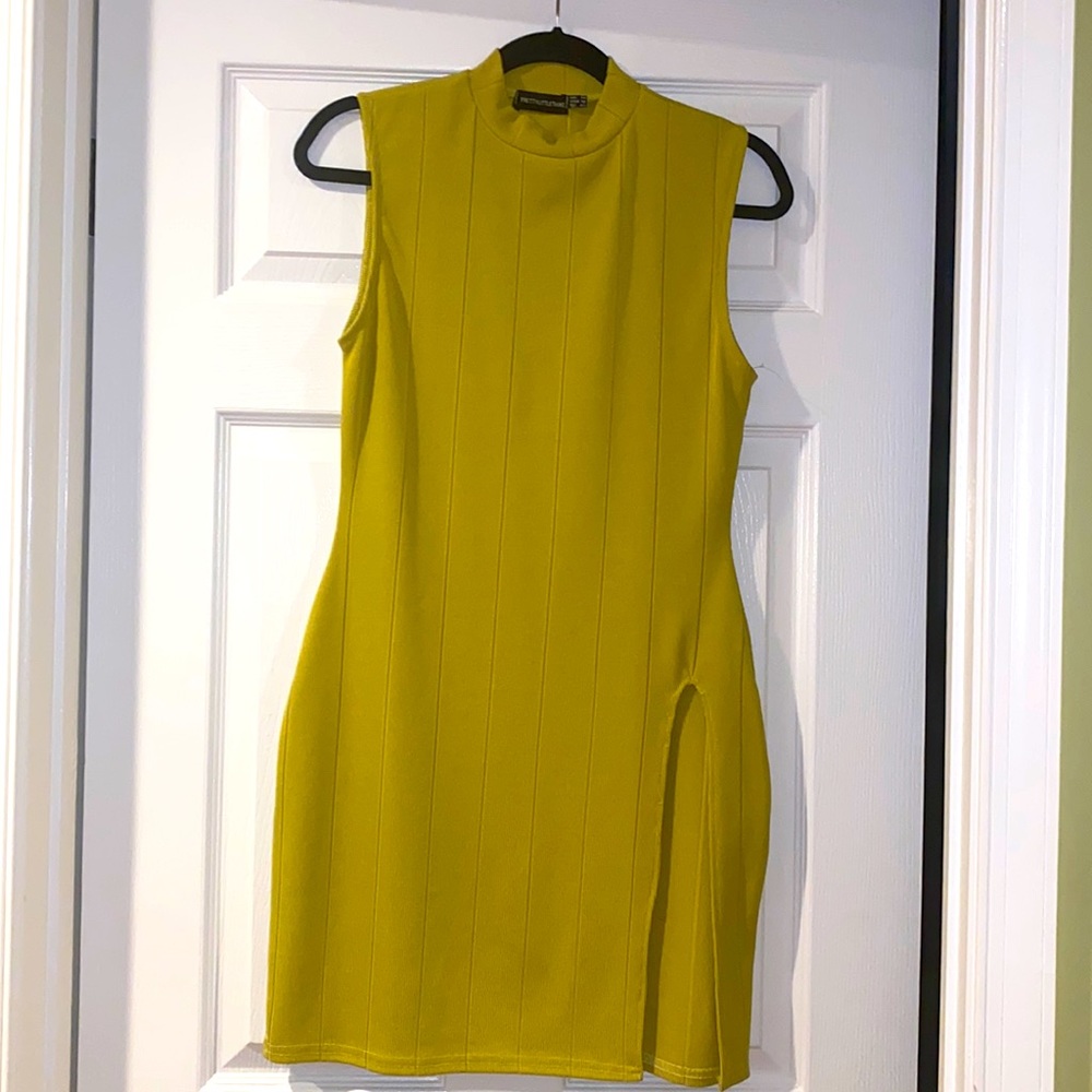 Prettylittlething Ribbed Thigh Split Mini Dress - image 1